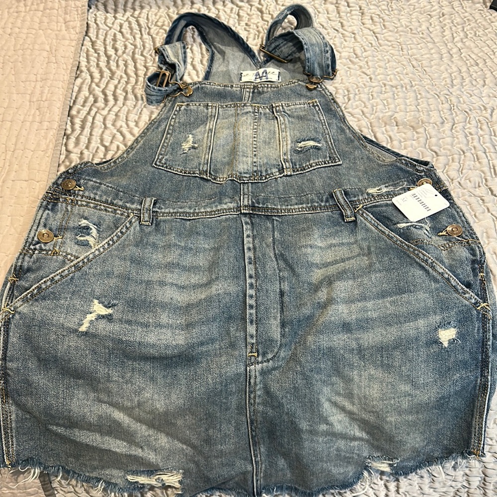 Free People distressed denim overall dress